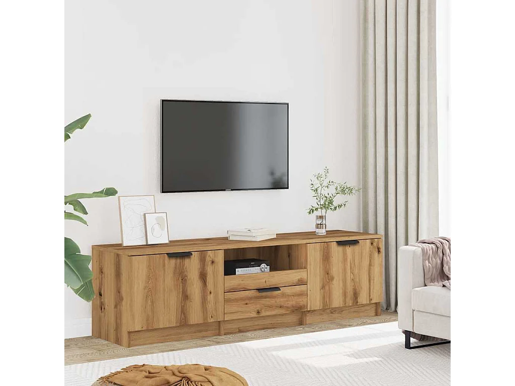 Meuble TV | Banc TV | Armoire TV chêne artisanal 140x35x40 cm bois d'ingénierie