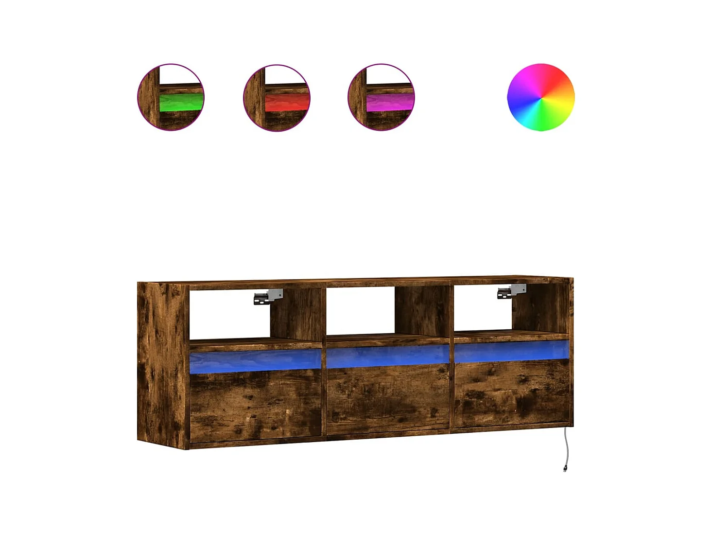 Mueble de TV | Mueble de salón de pared con luces LED roble ahumado 130x31x45 cm