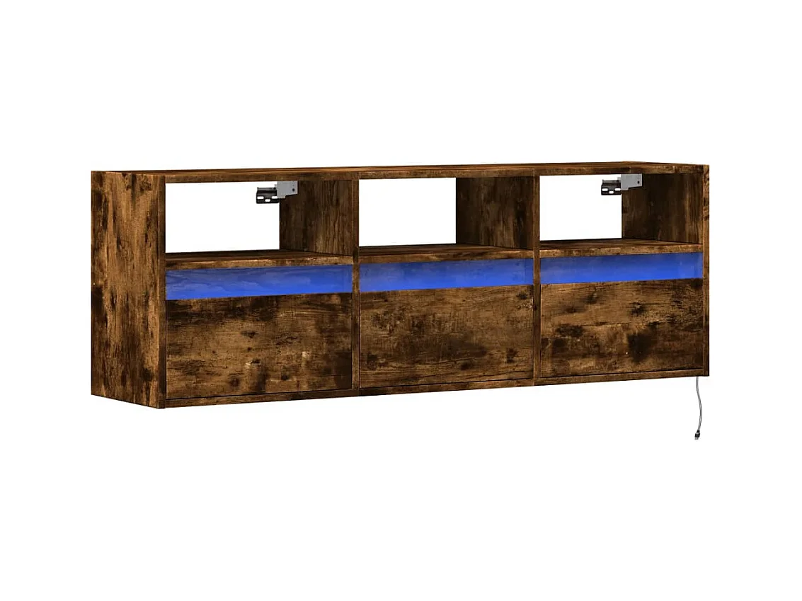 Mueble de TV | Mueble de salón de pared con luces LED roble ahumado 130x31x45 cm