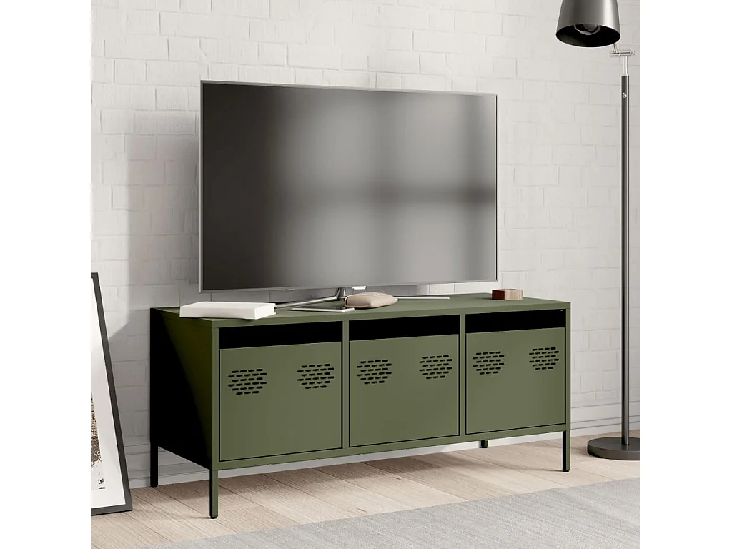 Meuble TV | Banc TV | Armoire TV vert olive 101,5x39x43,5 cm acier laminé à froid