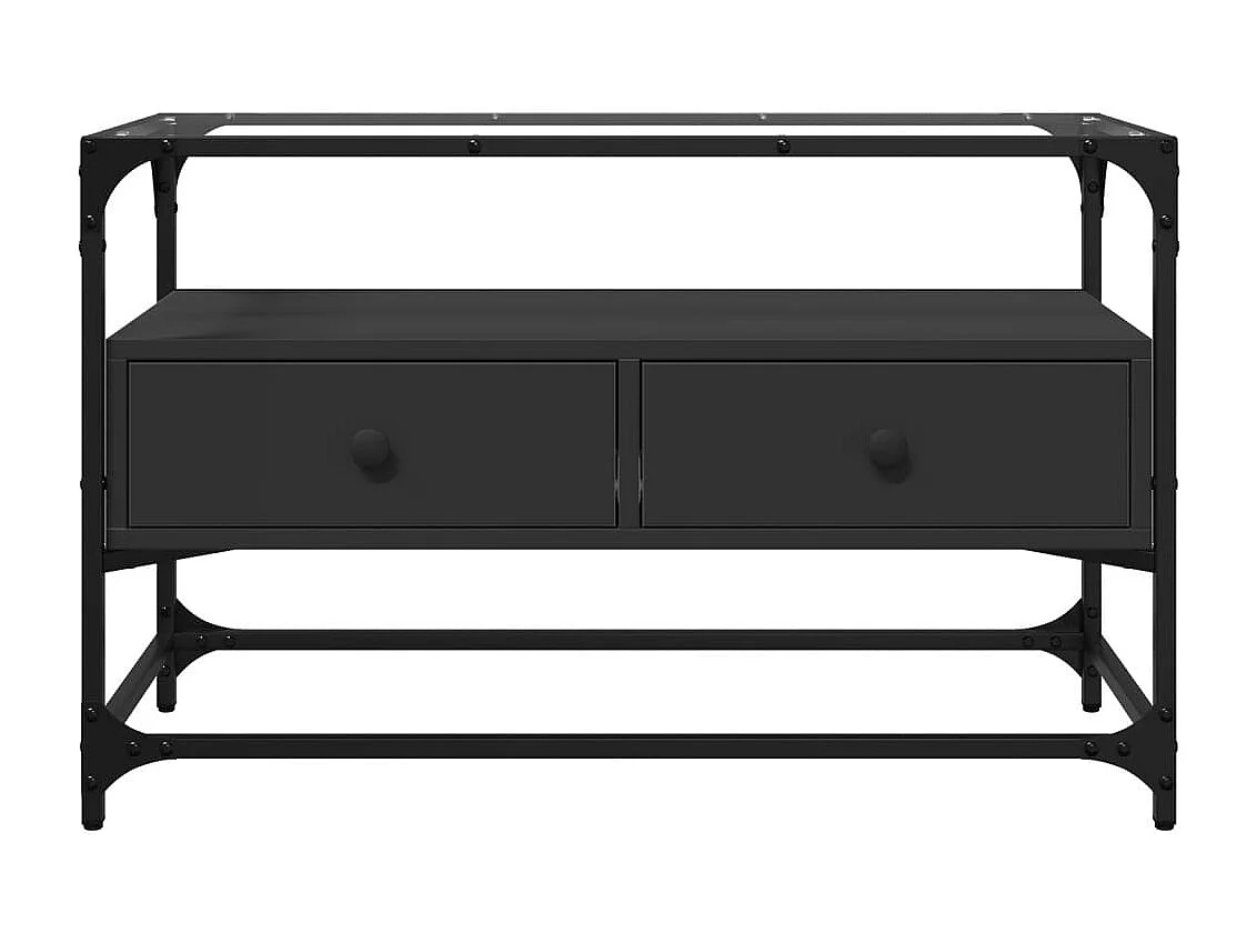 Mueble TV | Gabinete de TV | Mueble de salón cristal y madera ingeniería negro 80x35x51 cm