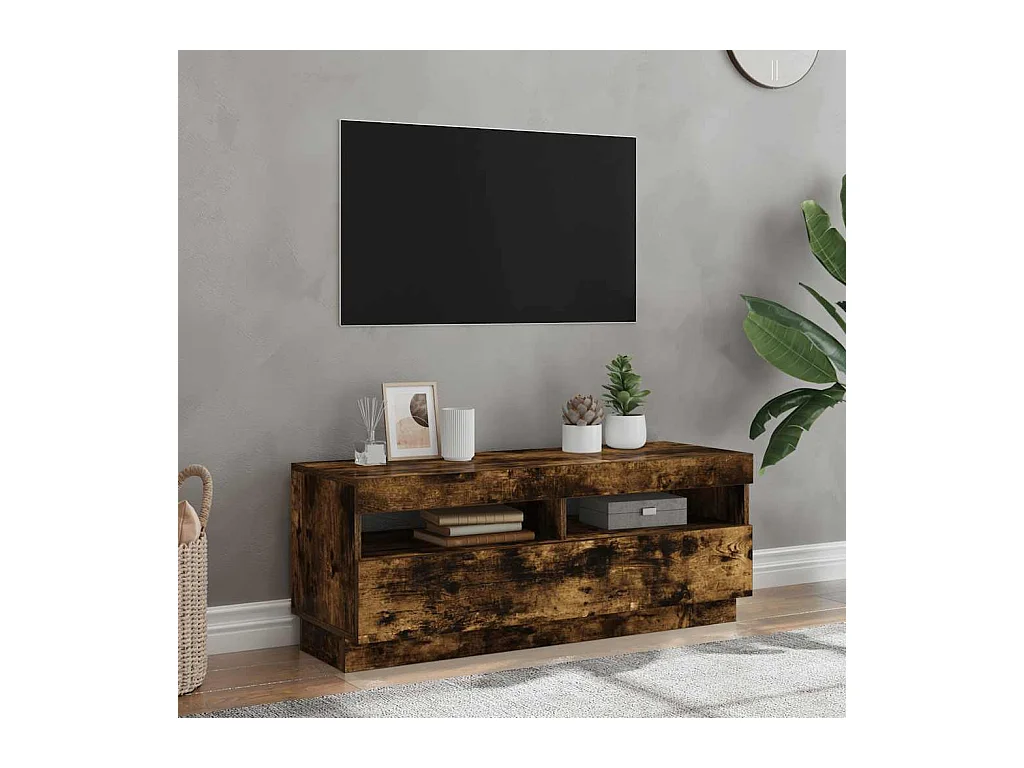 Meuble TV | Banc TV | Armoire TV avec lumières LED chêne fumé 100x35x40 cm