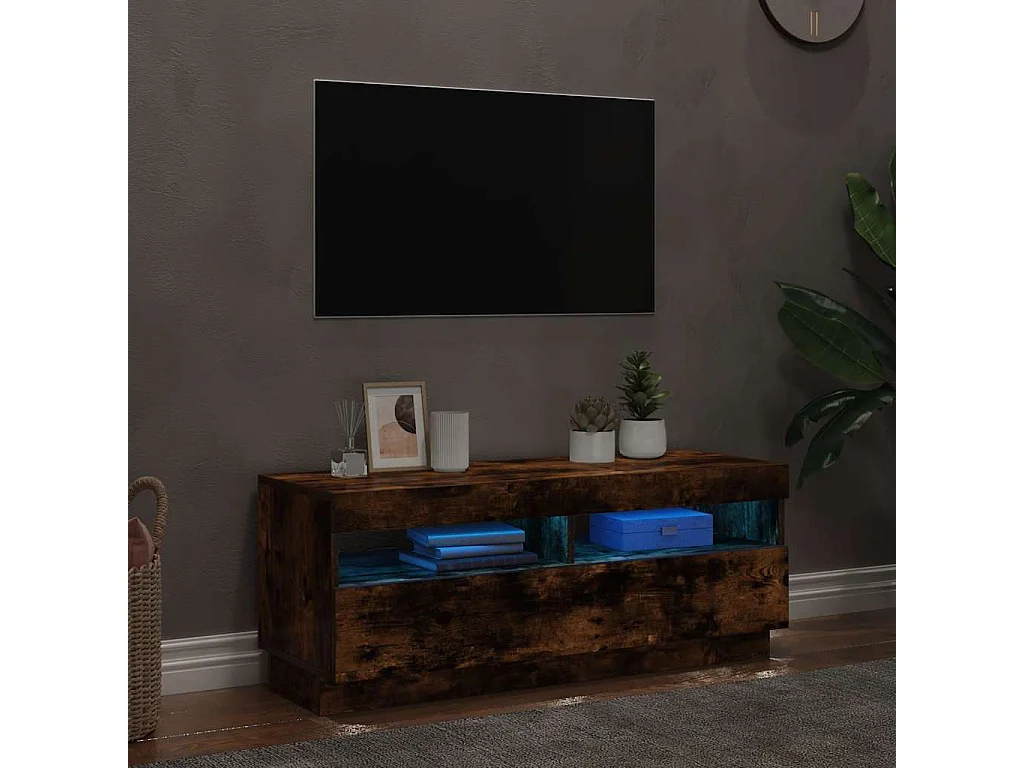 Mueble de TV | Mueble de salón con luces LED roble ahumado 100x35x40 cm