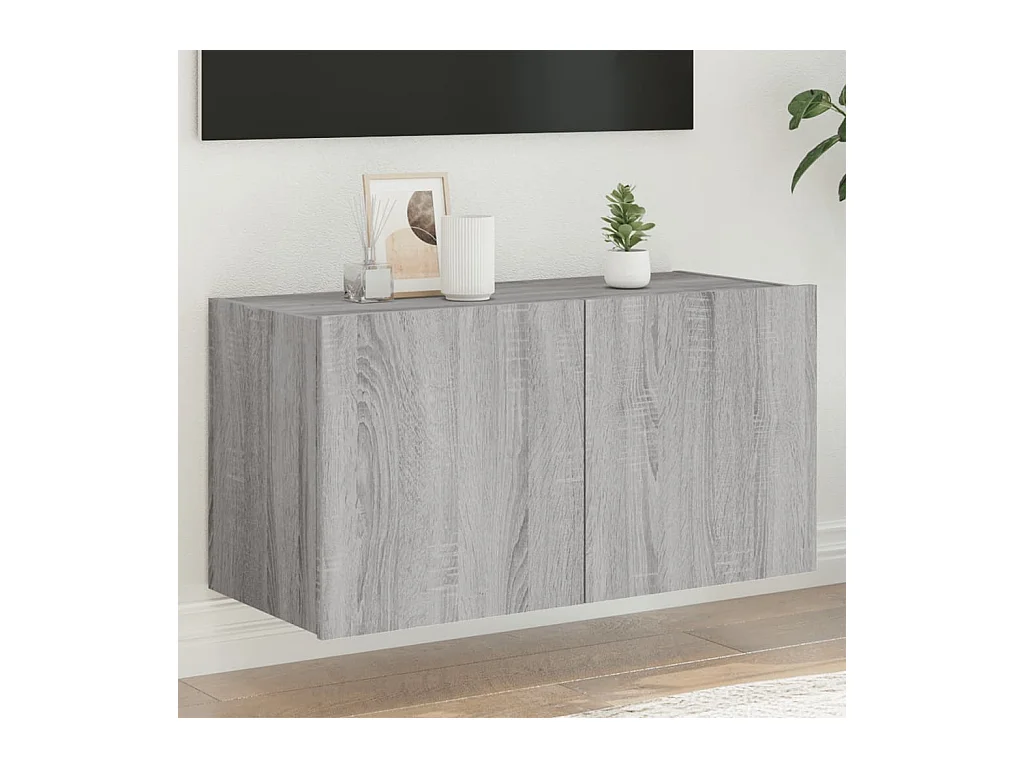 Mueble de TV | Mueble de salón de pared con luces LED gris Sonoma 80x35x41 cm