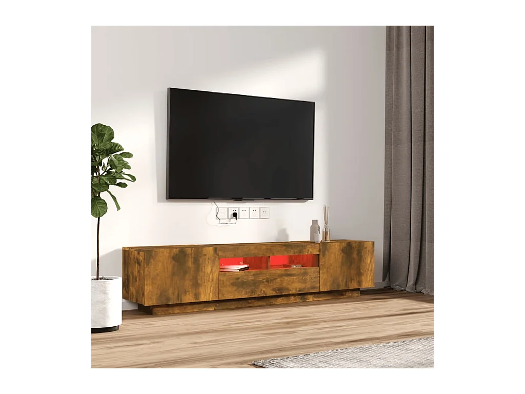 Set de muebles TV | Gabinetes de TV | Muebles de salón con LEDS 2 pzas contrachapada roble ahumado