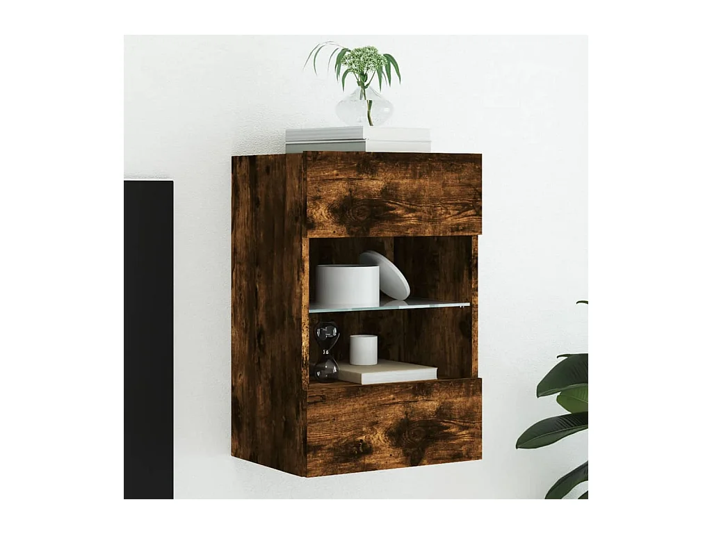 Meuble TV | Banc TV | Armoire TV mural avec lumières LED chêne fumé 40x30x60,5 cm