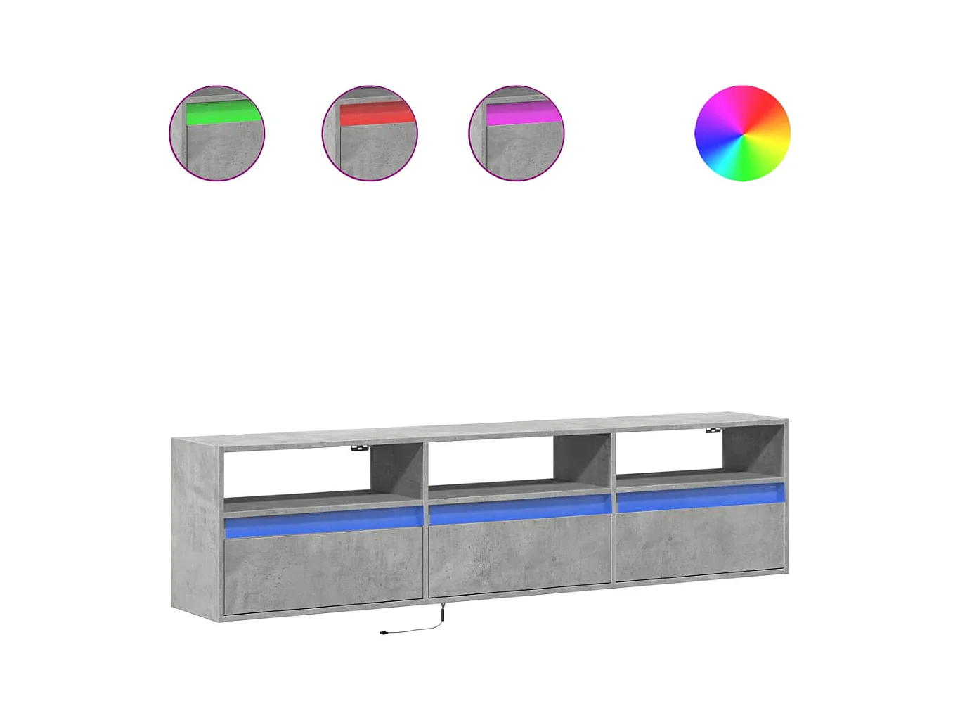 Tv-wandmeubel | TV-kast | Tv-Bank met LED-verlichting 180x31x45 cm betongrijs