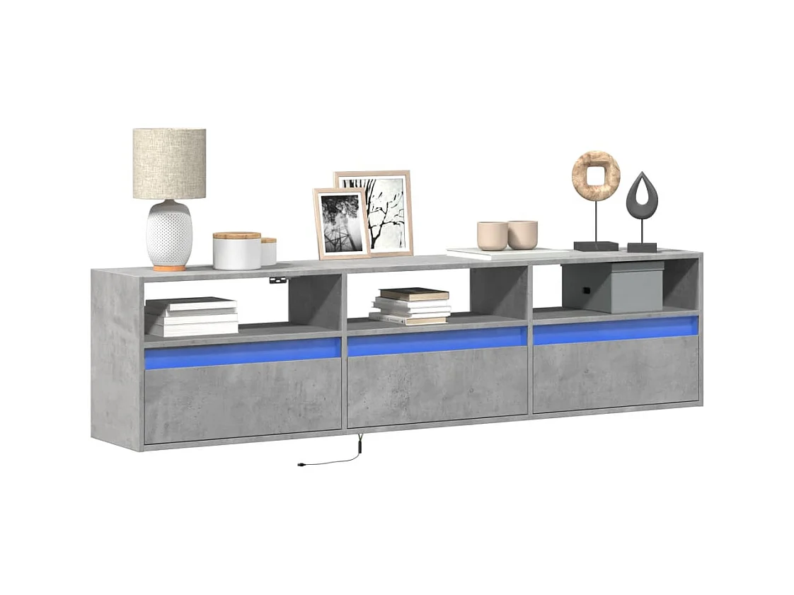 Meuble TV | Banc TV | Armoire TV mural avec LED gris béton 180x31x45 cm