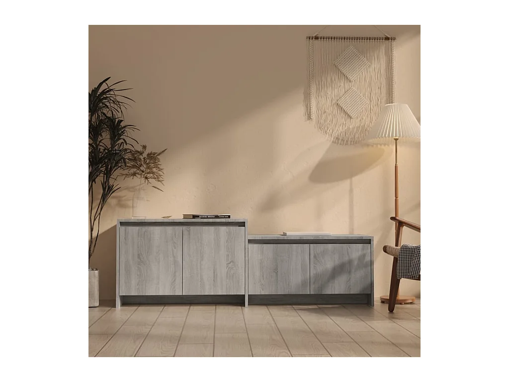 Mueble de TV | Mueble de salón madera de ingeniería gris ahumado 146,5x35x50 cm