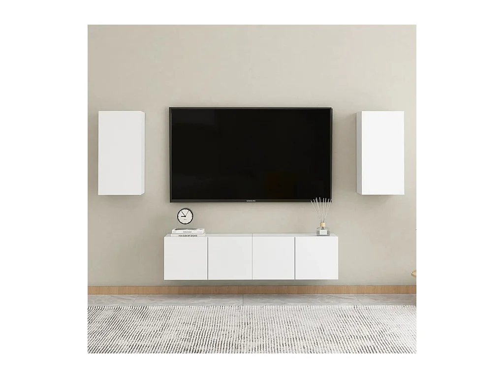 Juego de mueble para TV | Gabinete de TV | Mueble de salón de 4 piezas madera de ingeniería blanco