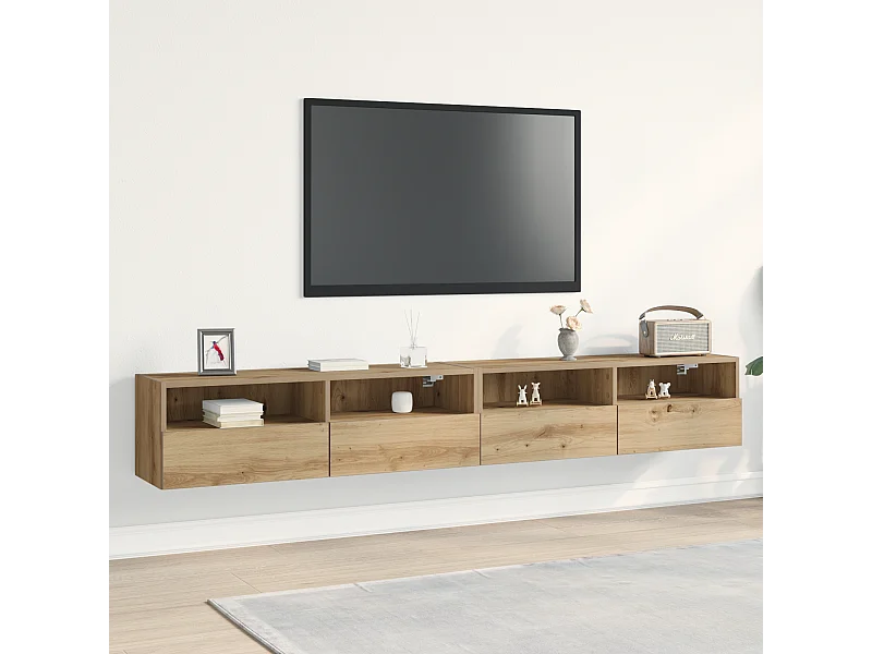 Tv-wandmeubelen | Tv-Banken | TV-kasten 2 st 100x30x30 cm bewerkt hout artisnaal eiken
