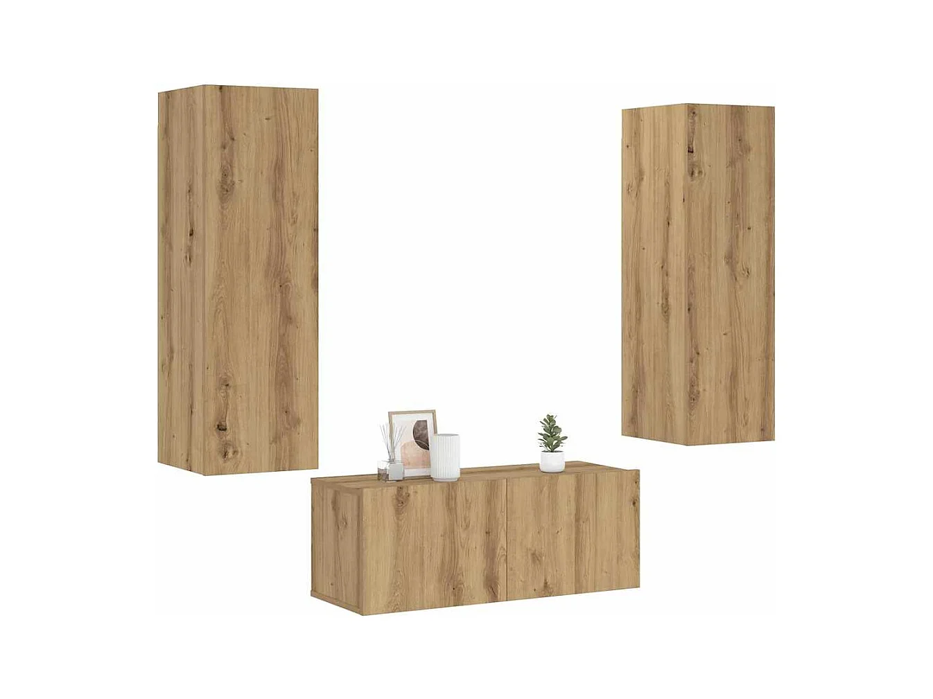 Tv-wandkasten | Tv-meubels | Tv-Banken 3 st bewerkt hout artisanaal eikenkleurig