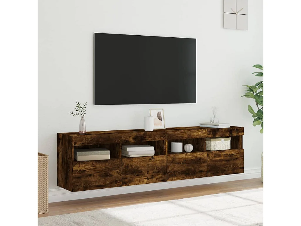Meubles TV | Bancs TV | Armoires TV muraux et lumières LED 2pcs chêne fumé 80x30x40 cm
