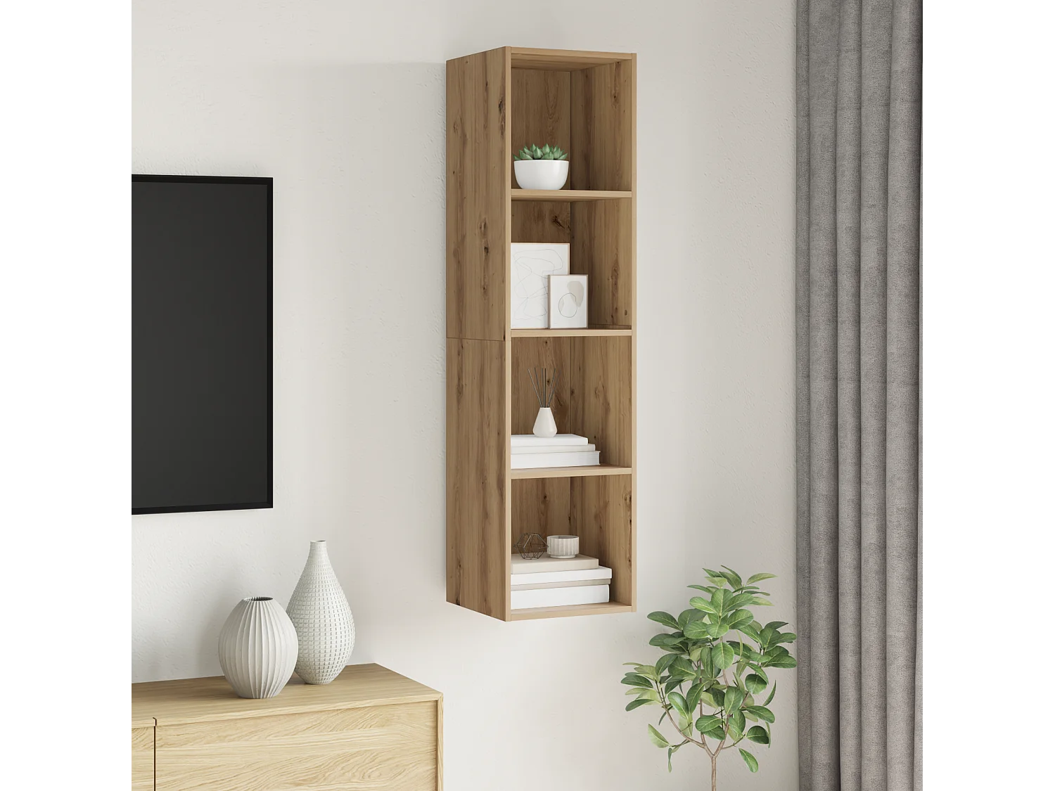TV-kast | Tv-meubel | Tv-Bank artisanaal eikenkleurig 37 x 37 x 142.5 cm Bewerkt hout