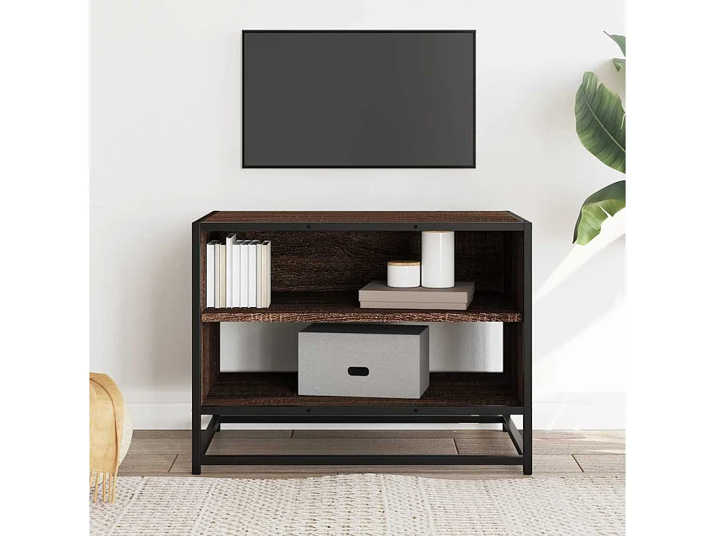 Meuble TV | Banc TV | Armoire TV chêne marron 61x40x46 cm bois d'ingénierie et métal