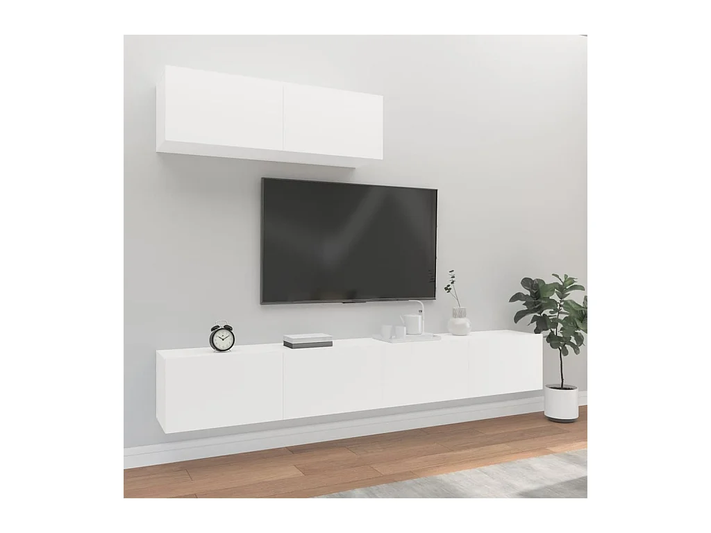 Set de muebles de TV | Gabinetes de TV |  Muebles de salón 3 piezas madera contrachapada blanco