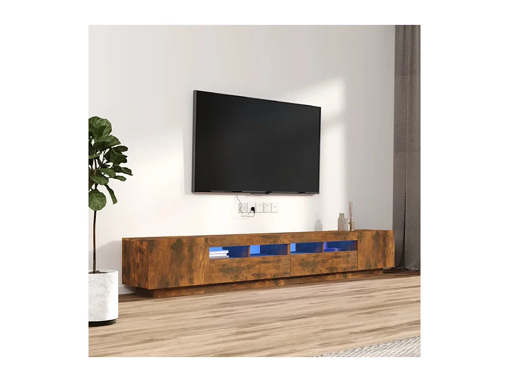 Set de muebles TV | Gabinetes de TV | Muebles de salón con LEDS 3 pzas contrachapada roble ahumado