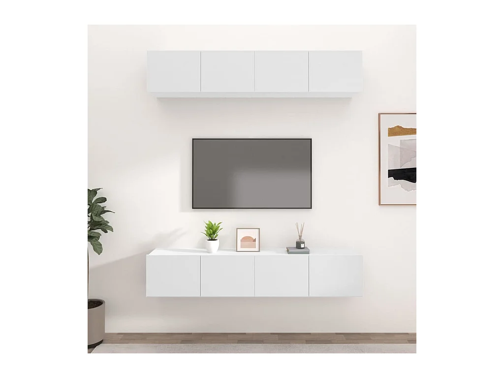 muebles para TV  | Gabinetes de TV |  Muebles de salón 4 uds madera contrachapada blanco 80x30x30 cm