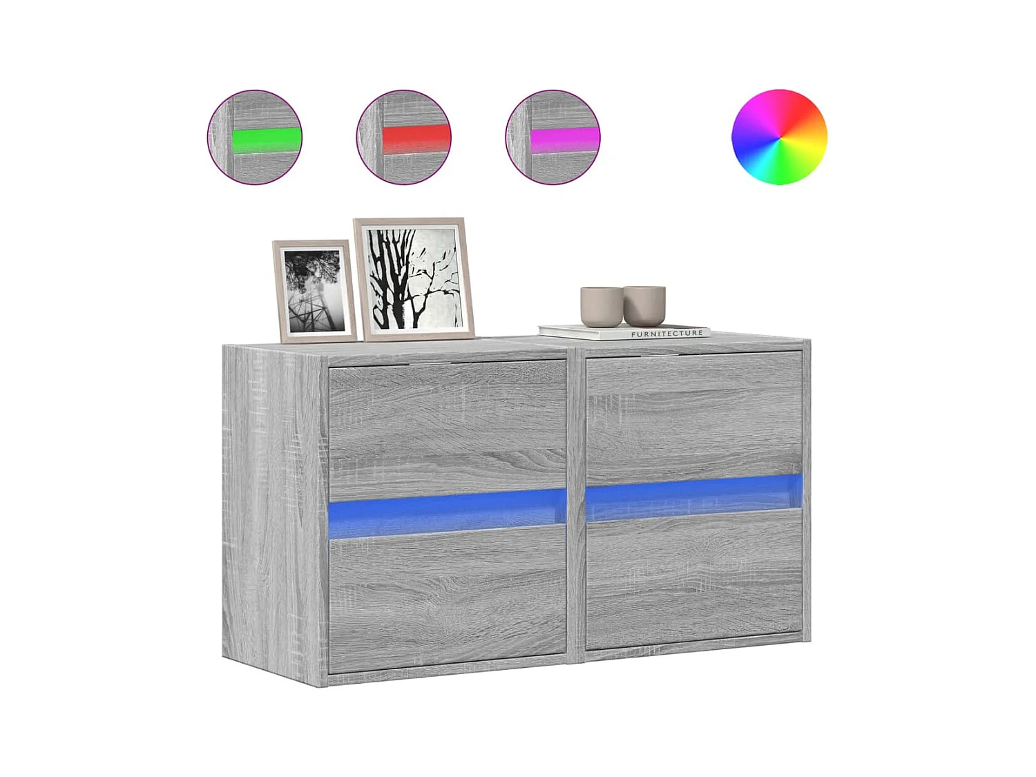 Tv-wandmeubels | Tv-Banken | TV-kasten met LED 2 st 41x31x45 cm grijs sonoma eikenkleur