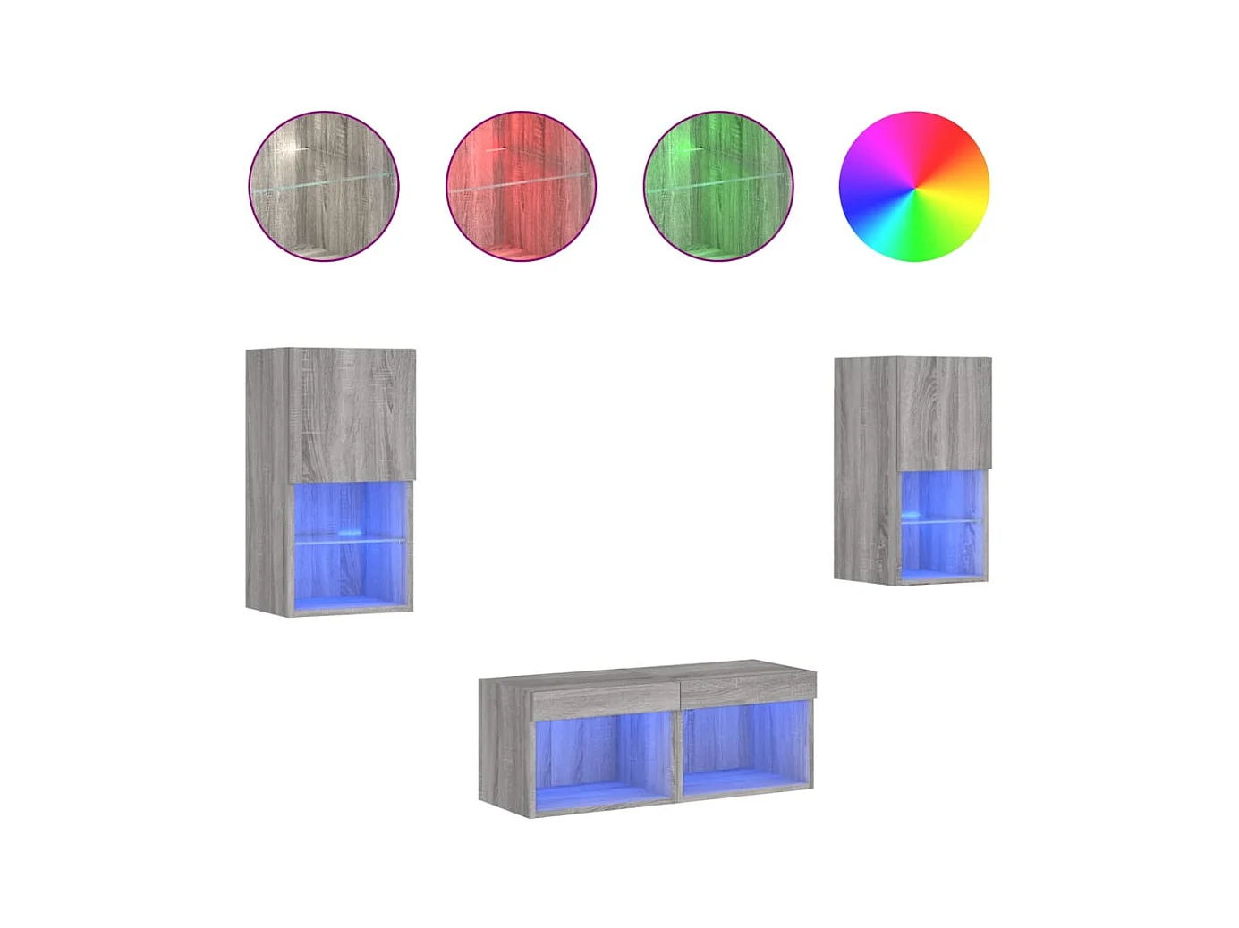 Muebles de TV | Gabinetes de TV |  Muebles de salón de pared con luces LED 4 piezas gris Sonoma