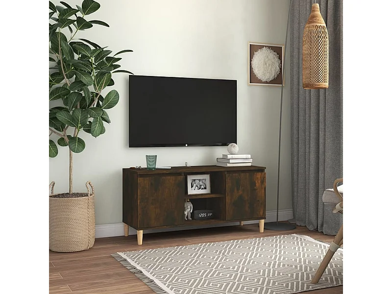 Meuble TV | Banc TV | Armoire TV avec pieds en bois solide Chêne fumé 103,5x35x50 cm