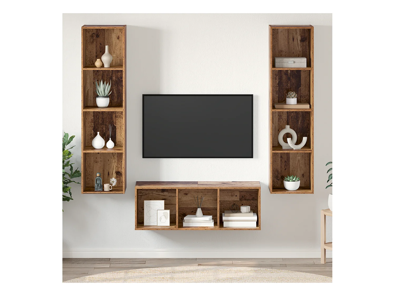 TV-kast | Tv-meubel | Tv-Bank set 3 pcs Oud hout 37 x 37 x 142.5 cm Bewerkt hout