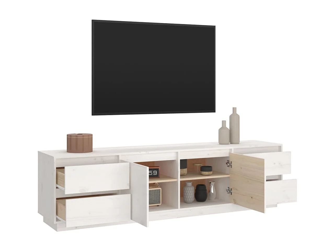 Meuble TV | Banc TV | Armoire TV Blanc 176x37x47,5 cm Bois de pin massif