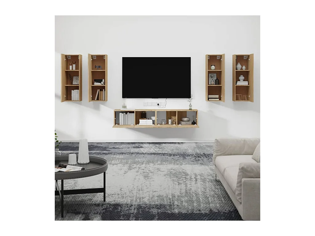 Set de muebles para TV  | Gabinetes de TV |  Muebles de salón 6 pzas madera contrachapada roble sonoma