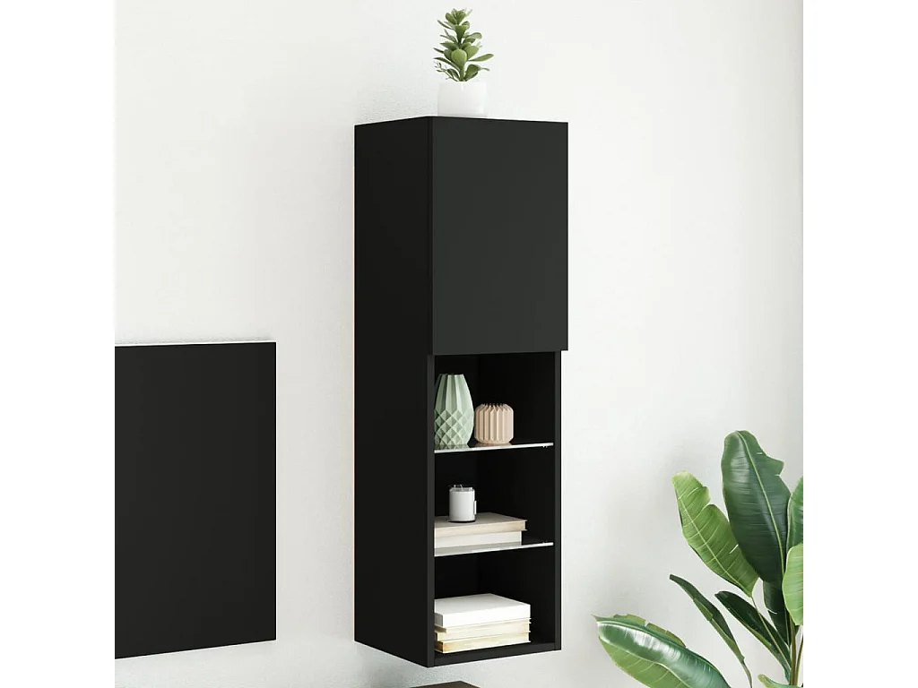 Meuble TV | Banc TV | Armoire TV avec lumières LED noir 30,5x30x102 cm