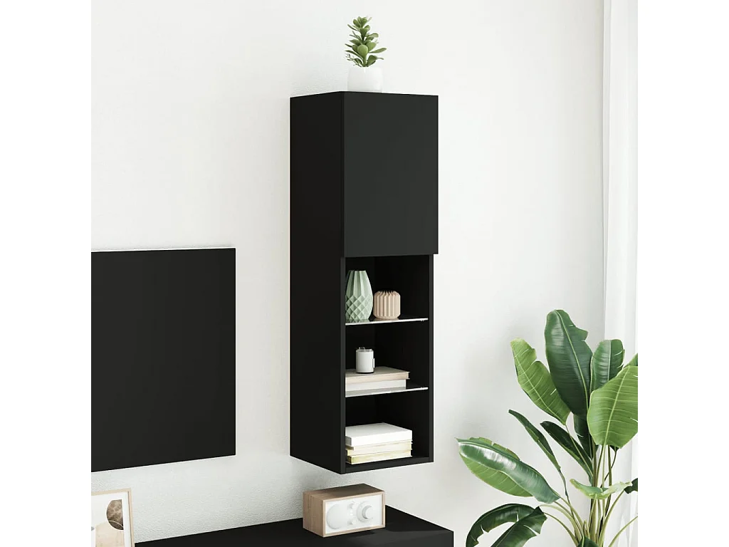 Meuble TV | Banc TV | Armoire TV avec lumières LED noir 30,5x30x102 cm