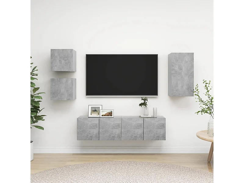 Ensemble de meubles TV | Bancs TV | Armoires TV 5 pcs Gris béton Bois d'ingénierie