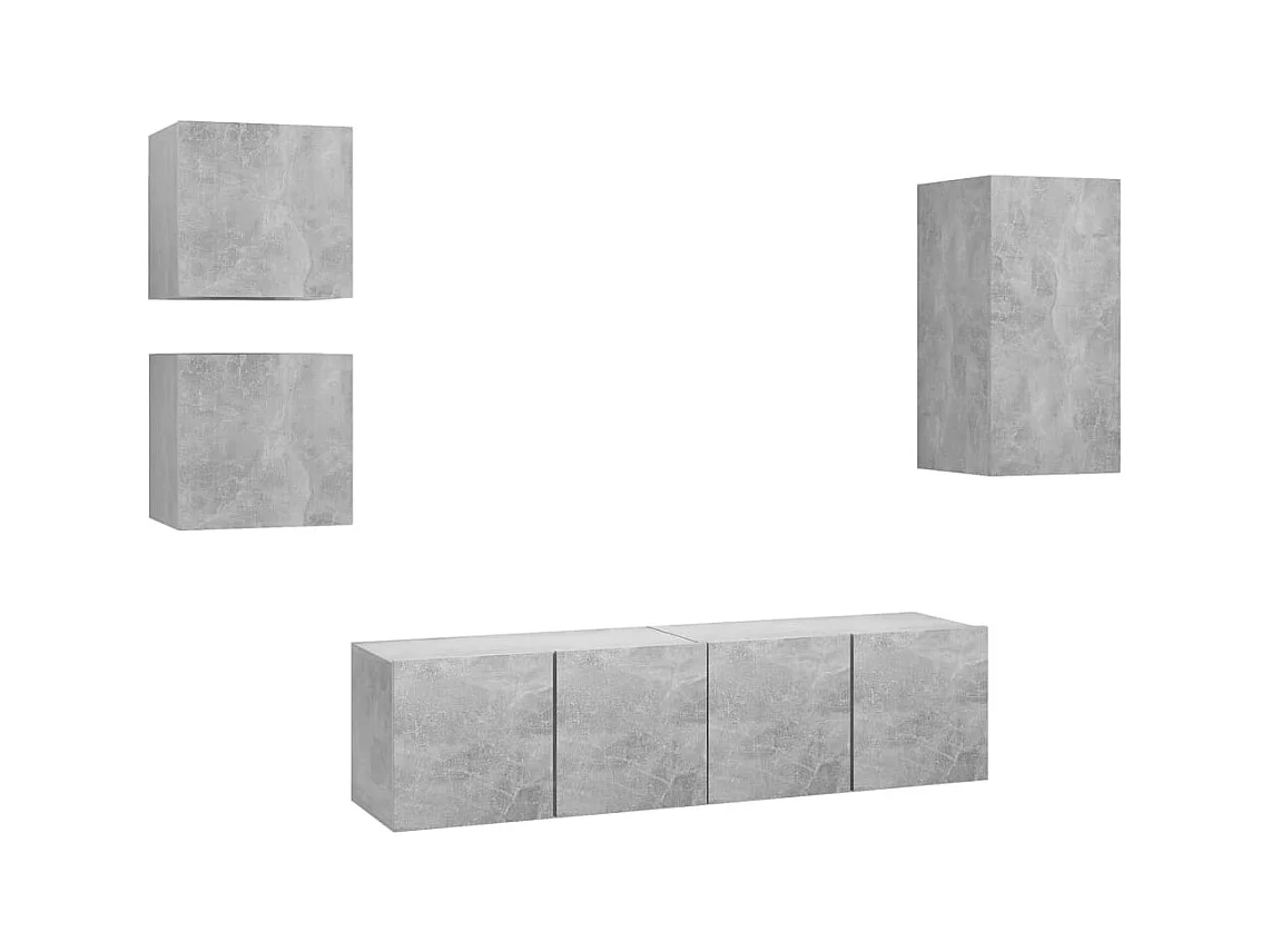 Set de Muebles de salón | Gabinetes de TV |  Muebles de TV 5 pzas madera ingeniería gris hormigón