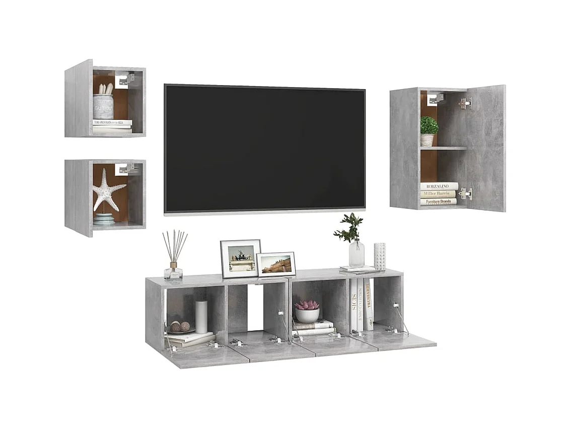 Set de Muebles de salón | Gabinetes de TV |  Muebles de TV 5 pzas madera ingeniería gris hormigón