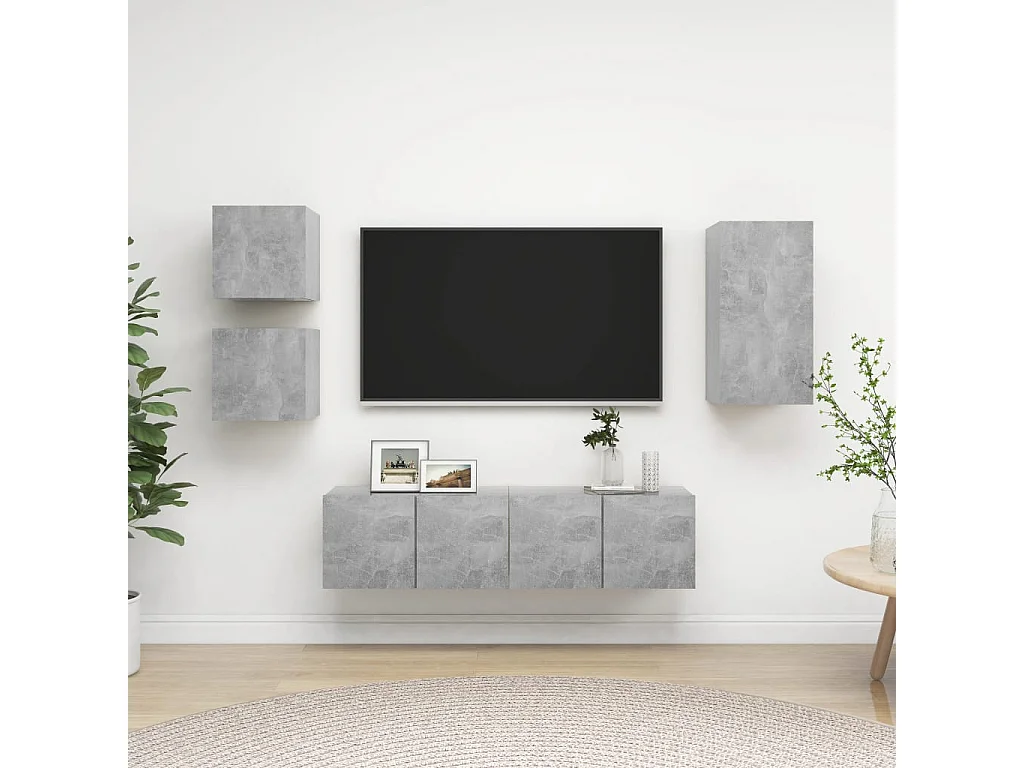 Ensemble de meubles TV | Bancs TV | Armoires TV 5 pcs Gris béton Bois d'ingénierie