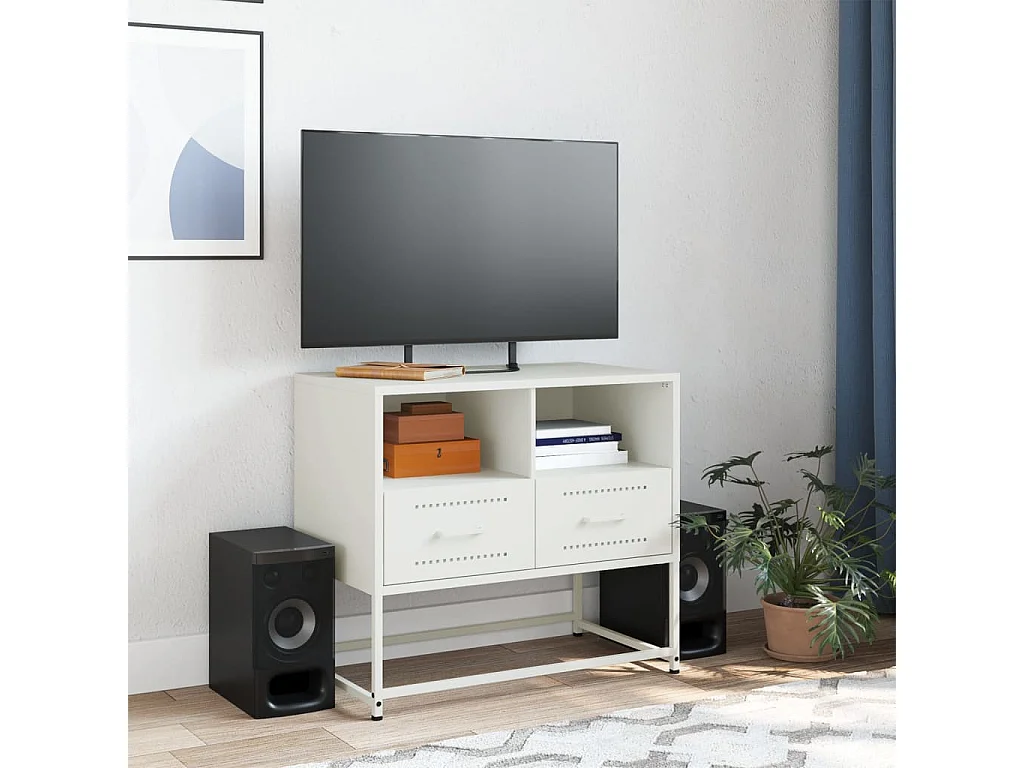 Mueble para TV  | Gabinete de TV |  Mueble de salón de acero blanco 68x39x60,5 cm