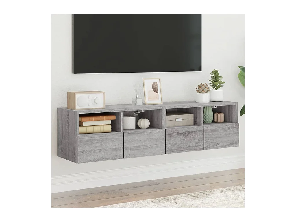 Muebles de pared para TV | Gabinetes de TV |  Muebles de salón 2 uds madera gris Sonoma 60x30x30 cm