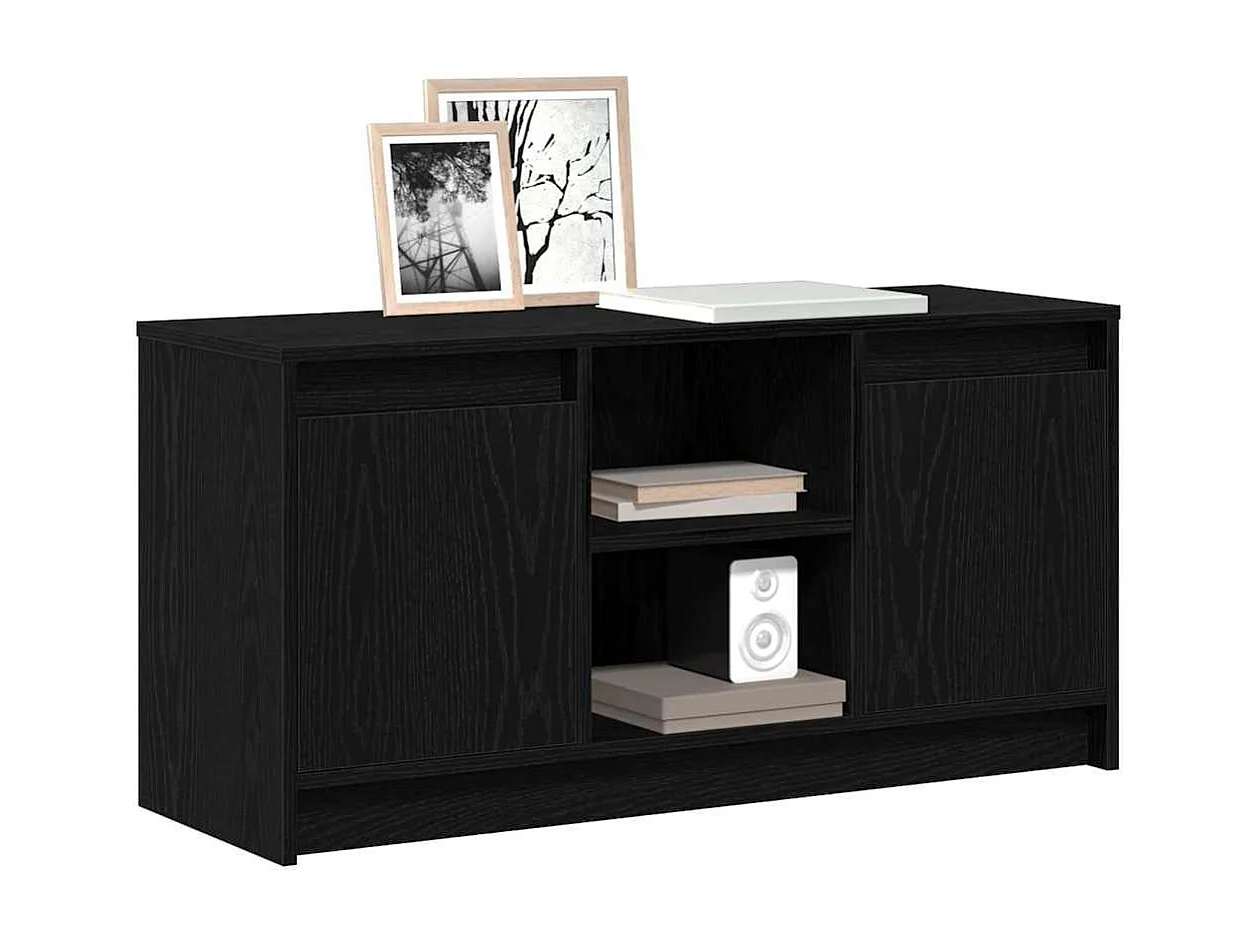 Meuble TV | Banc TV | Armoire TV avec éclairage LED en Chêne Noir, 100x34x50 cm, fabriqué en bois d'ingénierie.