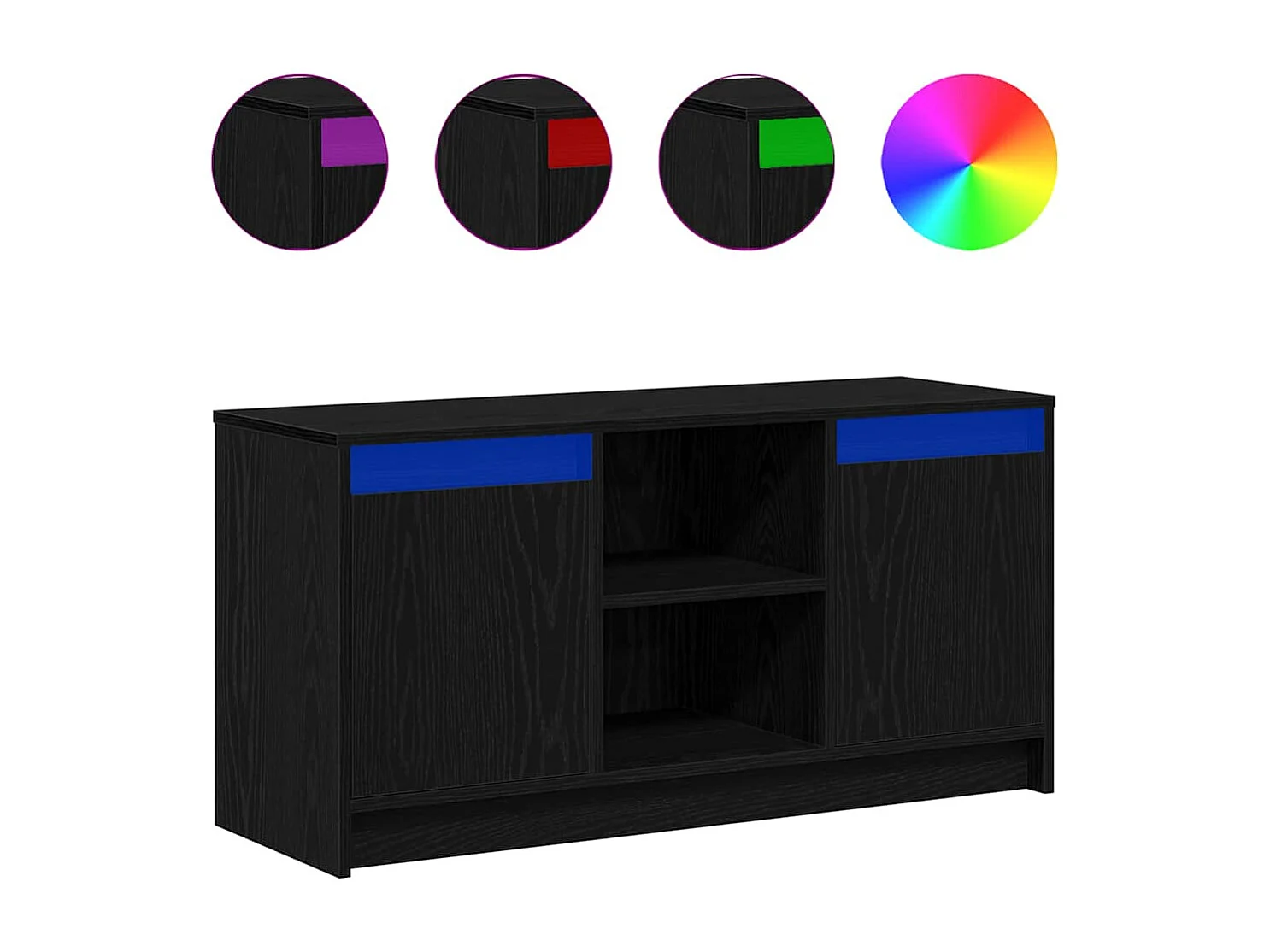 Meuble TV | Banc TV | Armoire TV avec éclairage LED en Chêne Noir, 100x34x50 cm, fabriqué en bois d'ingénierie.