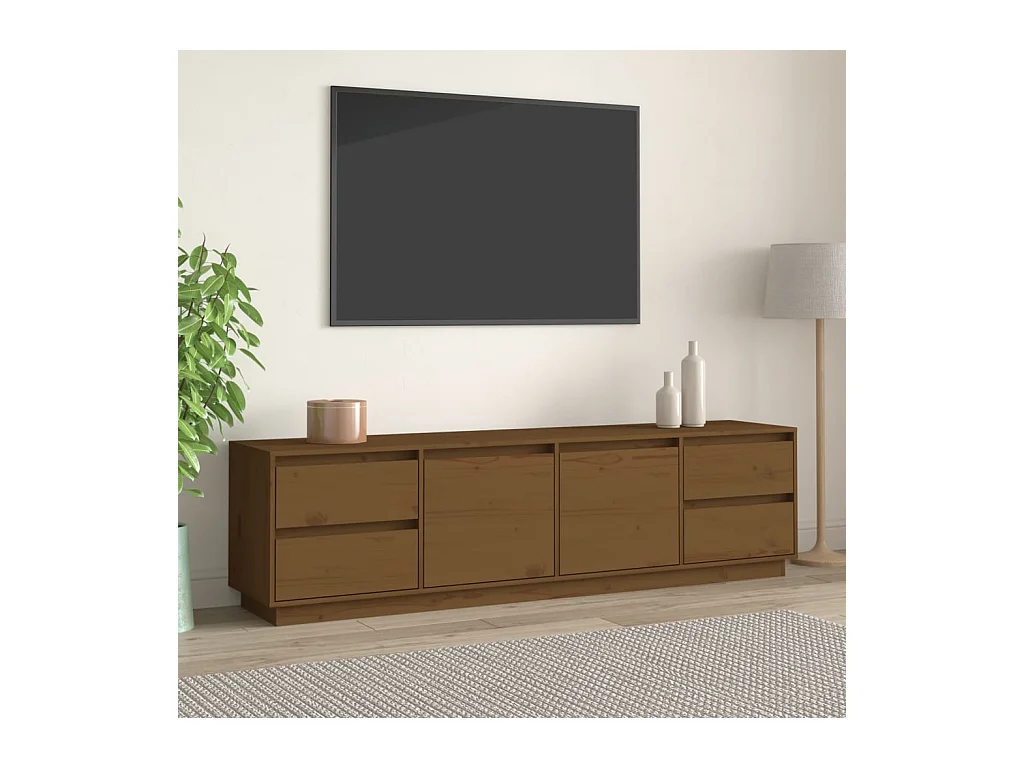 Mueble de TV | Mueble de salón madera maciza de pino marrón miel 176x37x47,5 cm