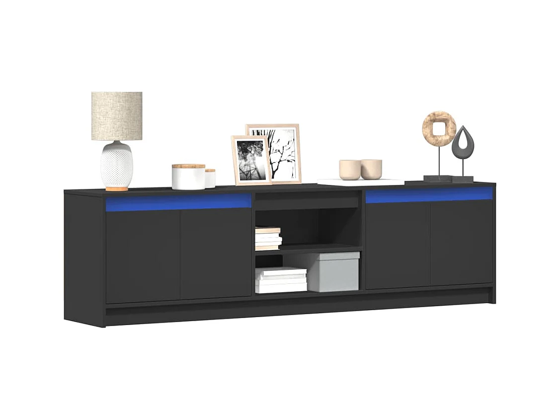 Mueble de TV | Mueble de salón con LED madera de ingeniería negro 180x34x50 cm