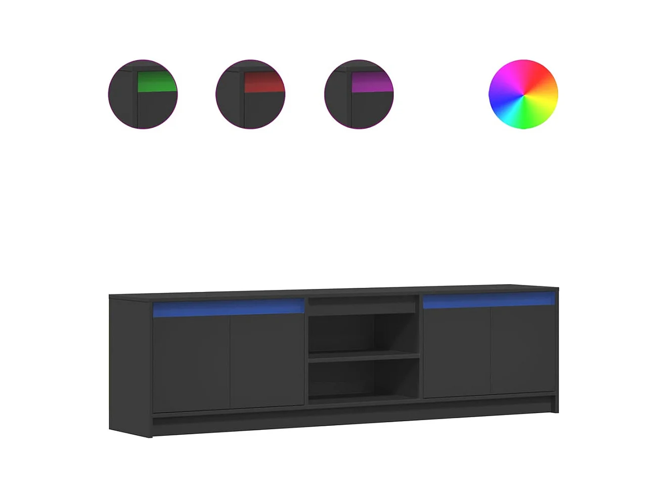 Mueble de TV | Mueble de salón con LED madera de ingeniería negro 180x34x50 cm