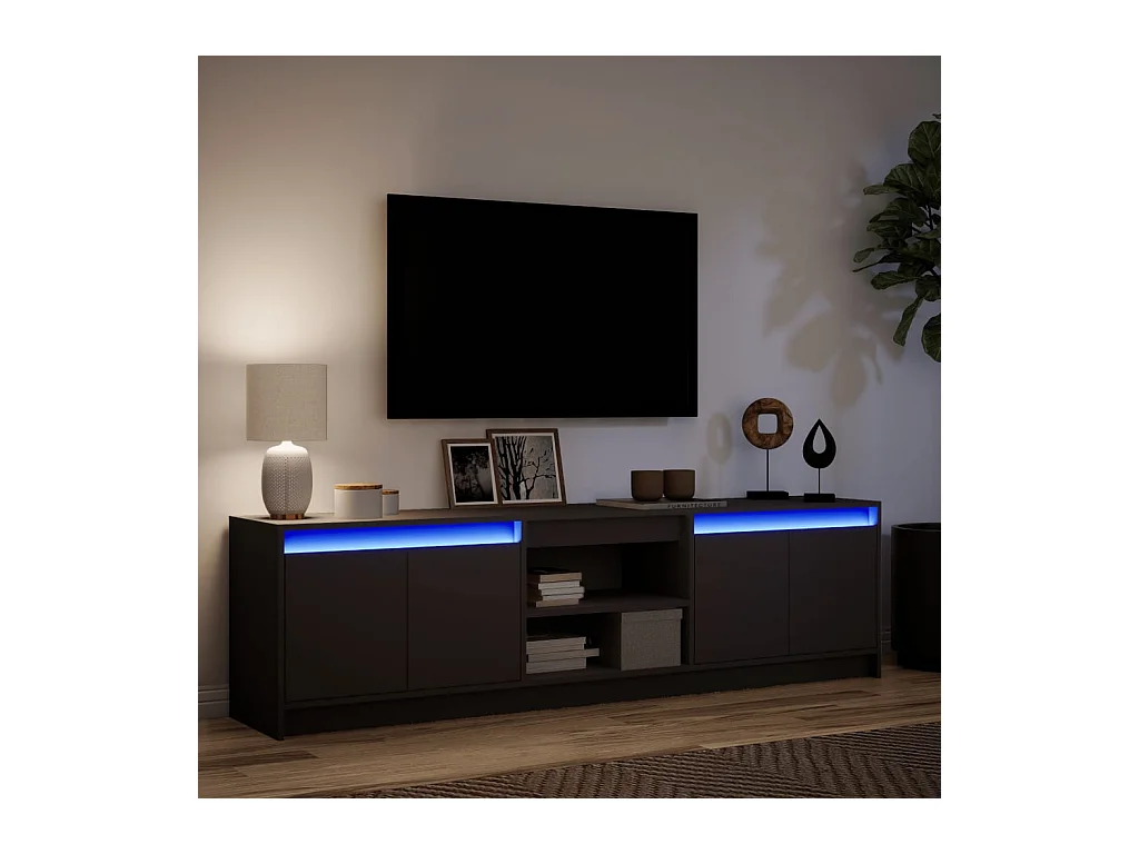 Mueble de TV | Mueble de salón con LED madera de ingeniería negro 180x34x50 cm