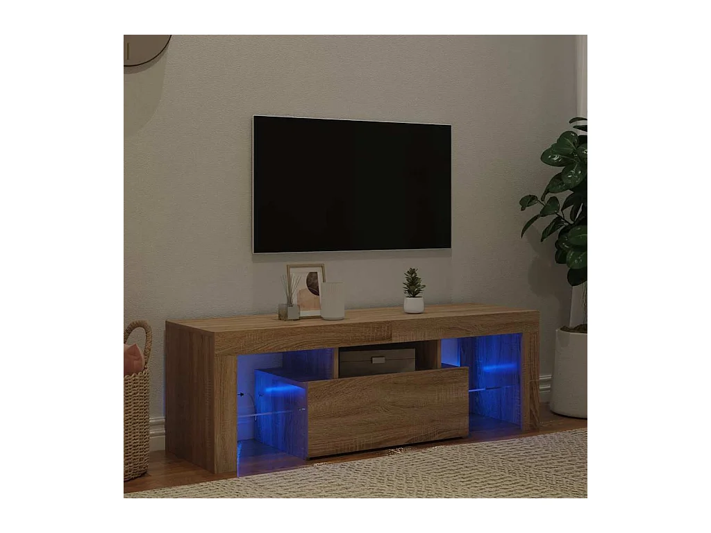 Meuble TV | Banc TV | Armoire TV avec lumières LED chêne sonoma 120x35x40 cm
