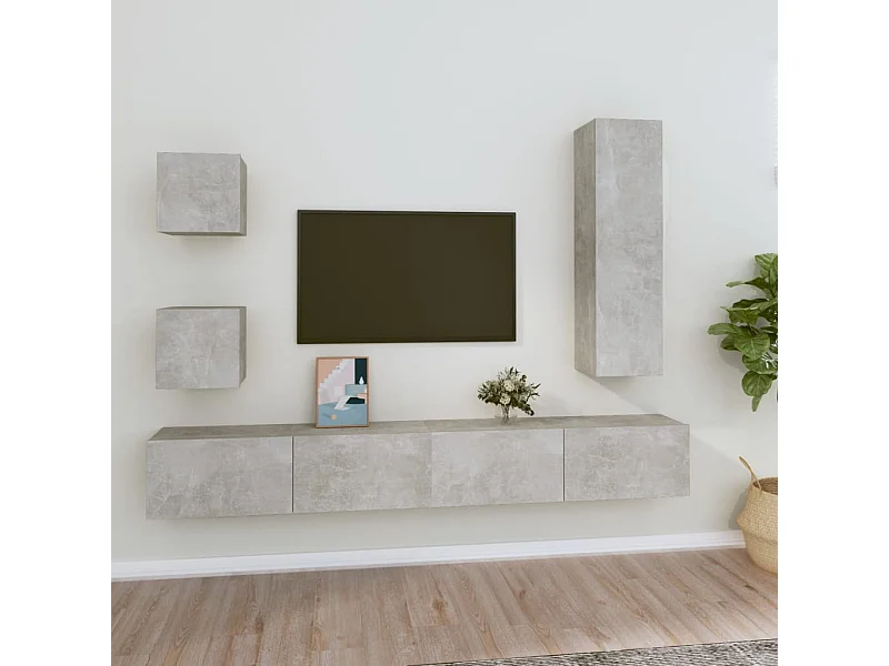 Set de muebles de TV | Gabinetes de TV |  Muebles de salón 5 pzas madera contrachapada gris hormigón