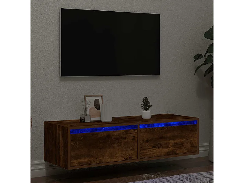 Mueble de TV | Mueble de salón con luces LED roble ahumado 100X35,5x25 cm