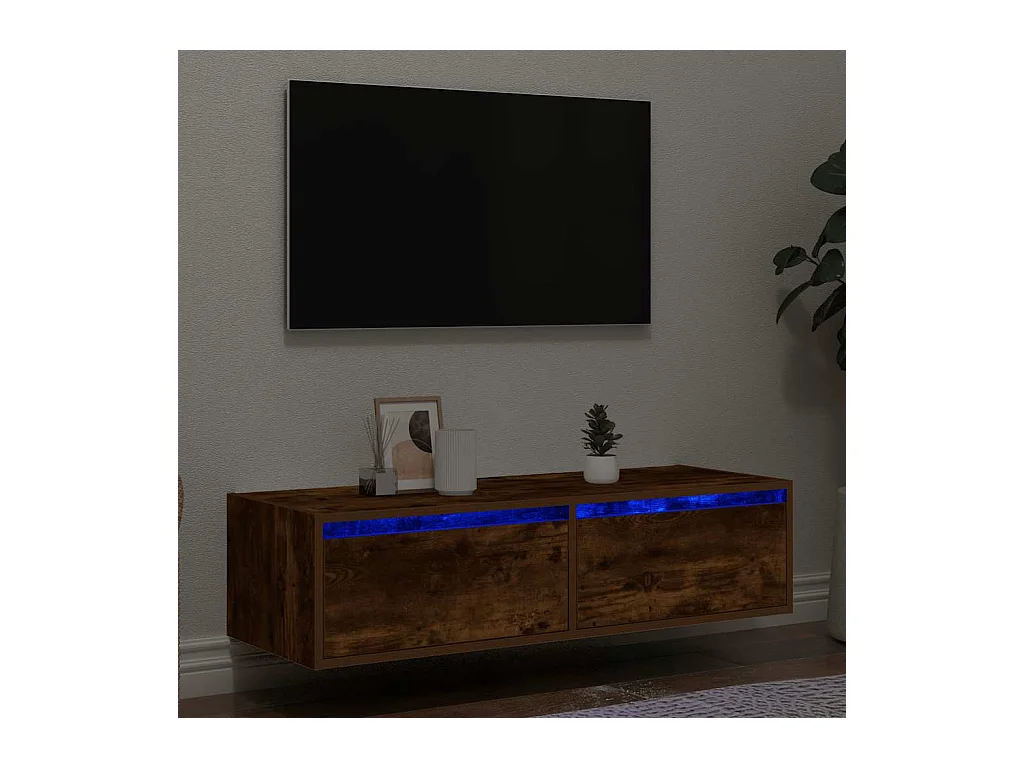Mueble de TV | Mueble de salón con luces LED roble ahumado 100X35,5x25 cm