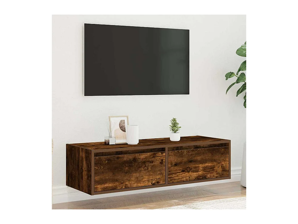 Mueble de TV | Mueble de salón con luces LED roble ahumado 100X35,5x25 cm