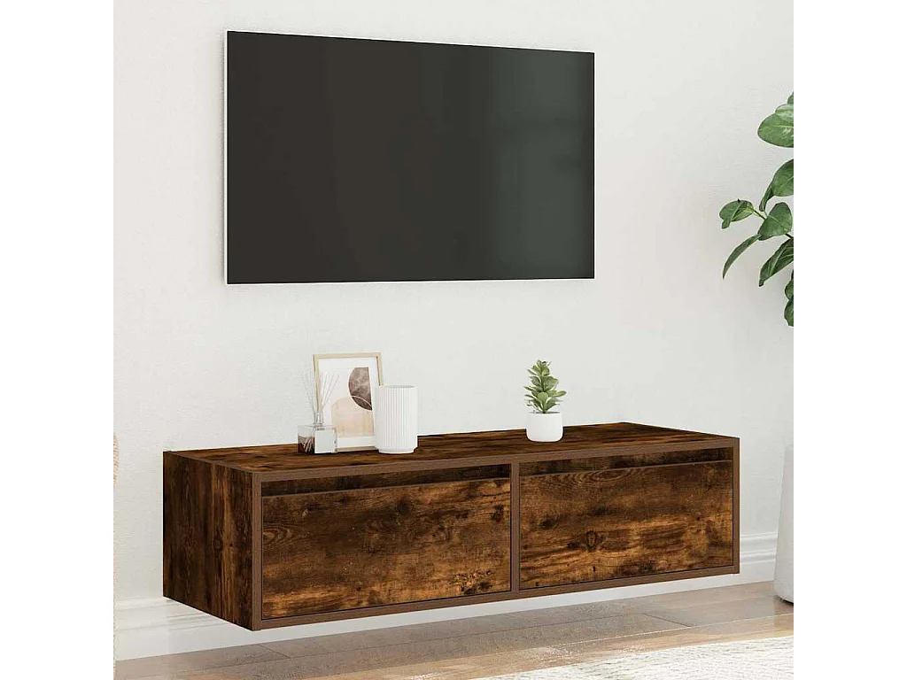 Meuble TV | Banc TV | Armoire TV avec lumières LED chêne fumé 100X35,5x25 cm