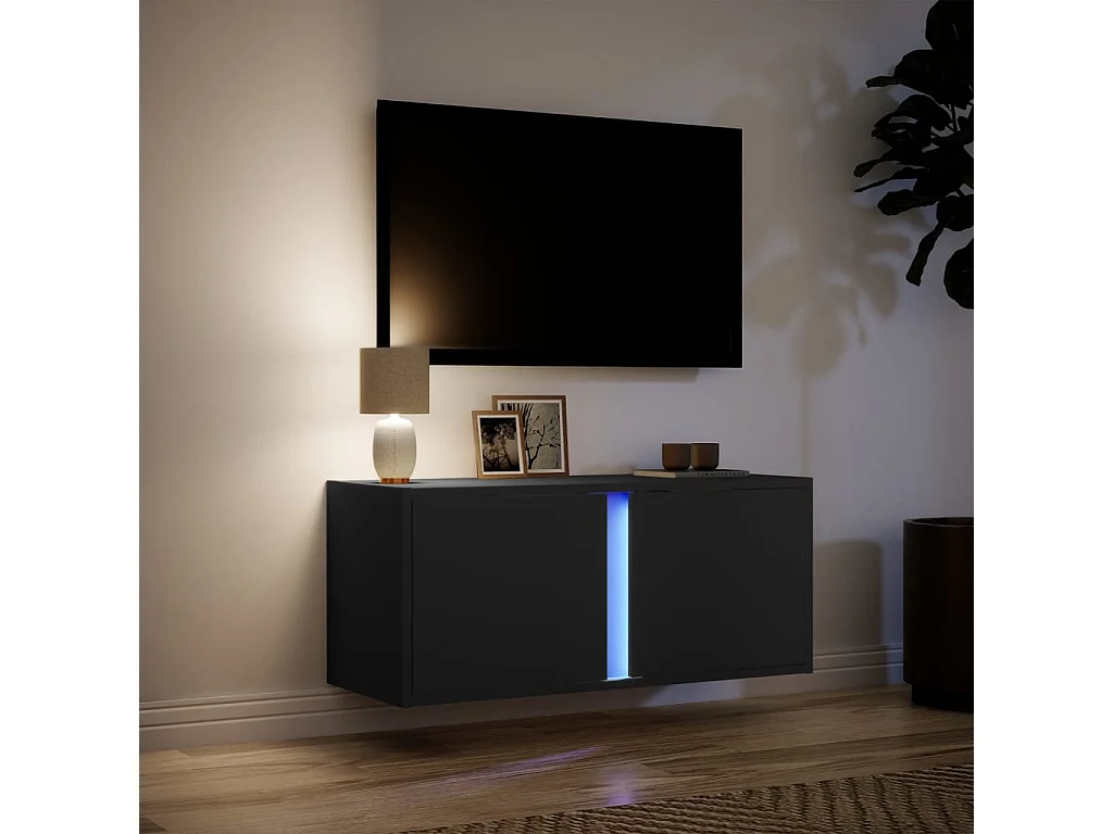 Tv-wandmeubel | TV-kast | Tv-Bank met LED-verlichting 80x31x35 cm zwart