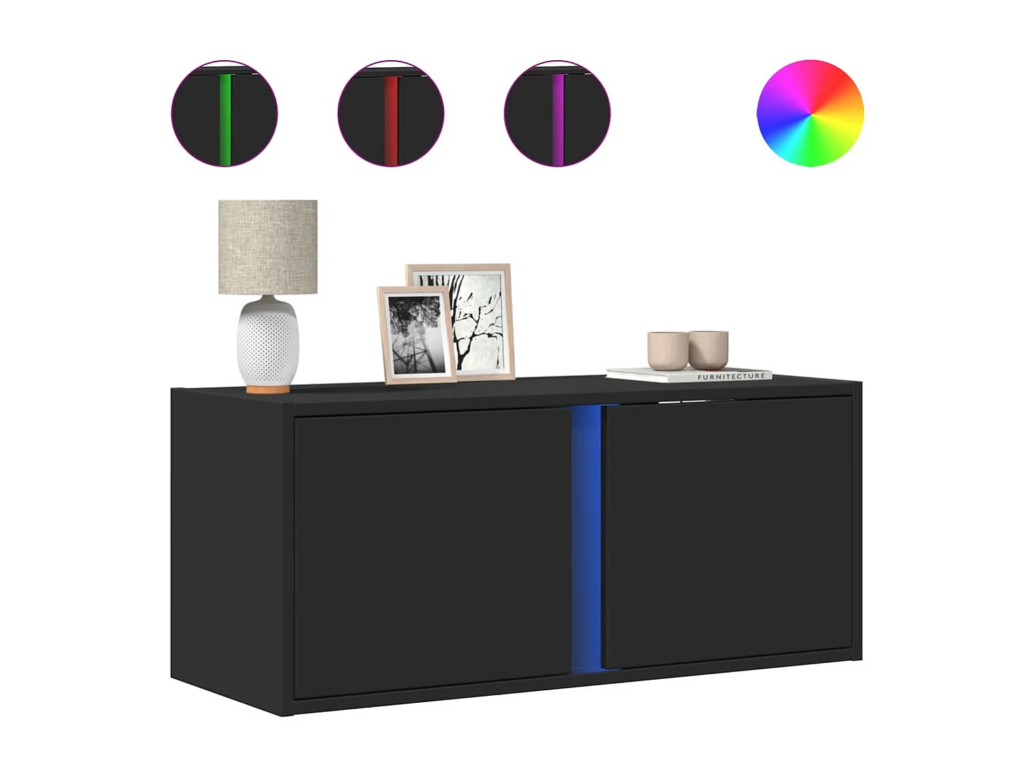 Mueble de TV | Mueble de salón de pared con luces LED negro 80x31x35 cm